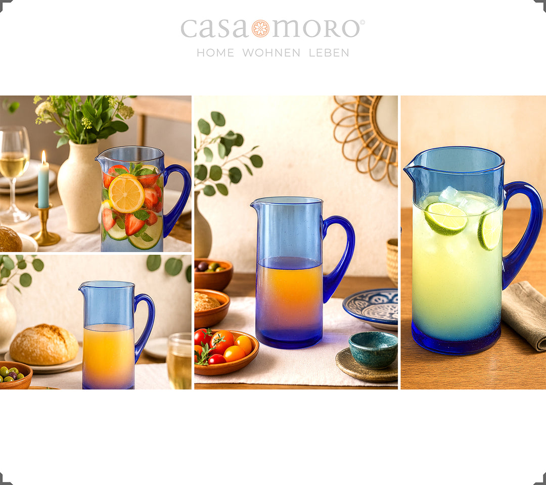 Jarra para água, sumo ou refrigerante – fabricada em vidro azul intenso