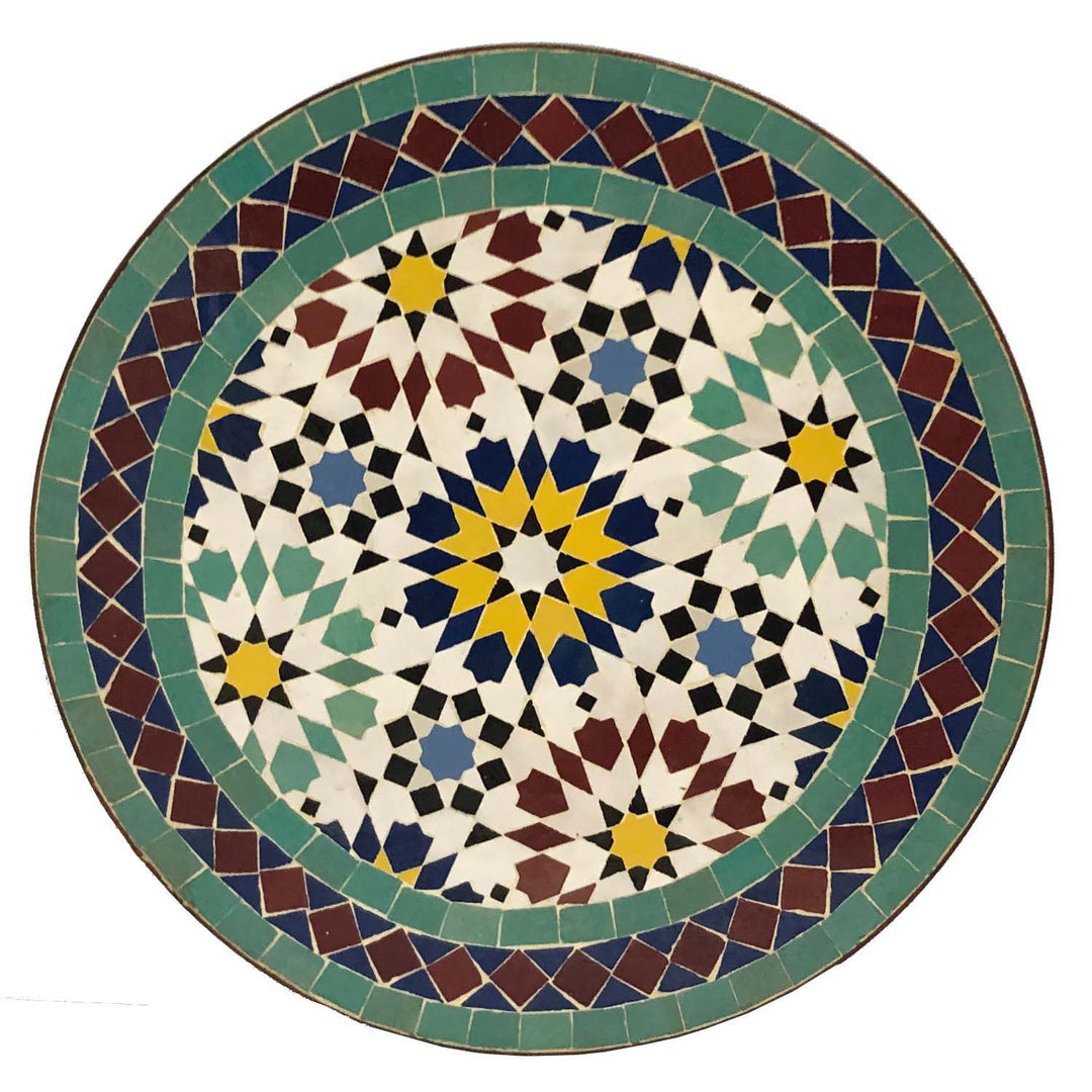 Mesa redonda de 45 cm com mosaico Tzelige verde em tons de jade, menta e preto, para a sala de estar ou terraço