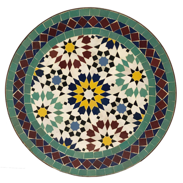 Mesa redonda de 45 cm com mosaico Tzelige verde em tons de jade, menta e preto, para a sala de estar ou terraço